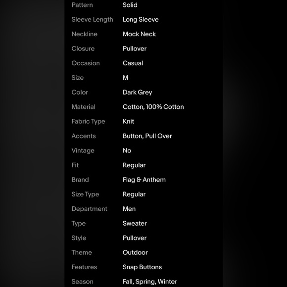 Flag & Anthem Mens Sweater Shirt Pullover Medium Dark Grey Snap Mid-Weight NWT - Picture 11 of 11